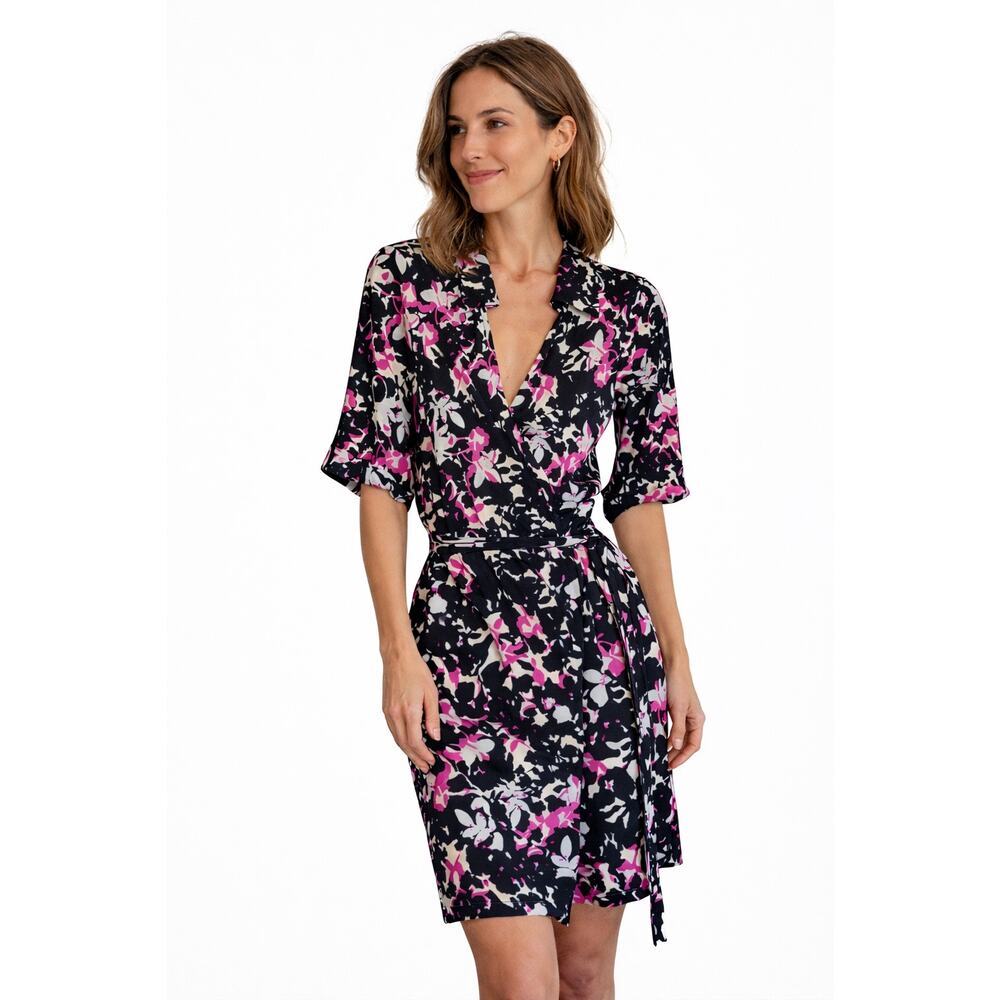 Diane Von Furstenberg DVF 100% silk wrap dress abstract pattern size 6